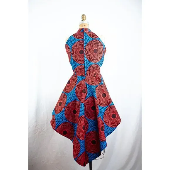 Colorful Boutique African Print Dress, High Low Skirt Fit and Flare Ankara, XL - Picture 9 of 9